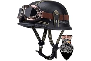 DIRERTYS Deutsche Leder Motorrad Halbhelme Retro Halbschalenhelm JetHelm mit Visier Schnellverschluss Schnalle für Cruiser Chopper Biker Moped DOT/ECE-Zulassung, XXXL63~65CM