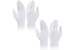ABEILLO 2 pares de guantes de algodón blanco,Guantes hidratantes,Guantes de tratamiento para dormir y spa hidratante,adecuados para manos secas y eczema,Examinar joyas