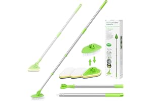Augot 2 in 1 Shower Cleaning Brush Scrubbing Brush, 46'' Extendable Long Handle Bathroom Cleaning Brush, 180° Rotatable Tub and Tile Scrubber Brush for Shower Bath Bathtub Tub Wall Cleaning (Green)