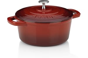 kela Bräter Gusseisen rund 2,5 Liter, Dutch Oven CALIDO, Induktion Gussbräter mit Deckel, Gusseisen Topf Brot backen, emailliert, rot