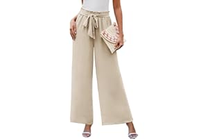 CMTOP Pantalon Femme Fluide Été Pantalon Large Chic et Elegant Pantalon Leger Taille Haute Elastique Palazzo Pants Décontracté Jambe Droite Pantalons Ample avec Poches et Cordon