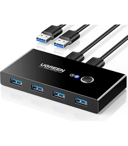 USB 3.0 switch, USB Switch 2 computers share 4 USB for printer, keyboard, mouse, scanner, USB KVM switch selection, supports hotkey/button/wired remote