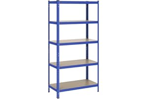 Yaheetech Étagère de Rangement à 5 Niveaux Étagere Garage Charge Lourde Capacité de 875 kg Réglable en Hauteur pour Magasin/Maison/Garage?90 x 40 x 180 cm?Bleu