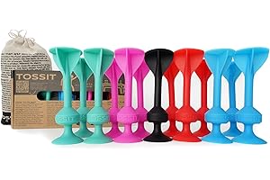 TOSSIT Juego Dardos de Silicona Ventosa - Juega con Familia y Amigos, Modos Petanca o Bocha y más! Ideal Interior Exterior, Diversión Portatil Todas Las Edades! Family Pack: 4 Colores + 1 Negro