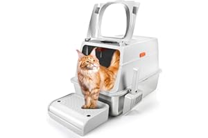 Bartuke Bac à litière pour Chat en Acier Inoxydable avec Couvercle, Grande XXL Anti Fuite et Anti Odeur Fermée Maison de Toilette Chat, Facile à Nettoyer (Gris Clair)