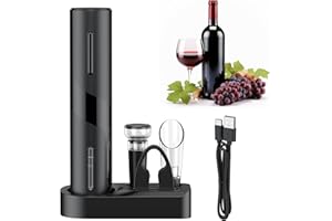 Pawfly Set Apri bottiglie Elettrico Ricaricabile 5 in 1 Apertura Automatica con Aeratore Versatore Tappo Sottovuoto Tagliafoglio e Base Ricarica USB-C Cavatappi Elettrico Apribottiglie Vino