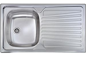 FHULLER Lavello Cucina 1 Vasca Sinistra con Gocciolatoio Destro cm. 86 X 50 Acciaio Inox