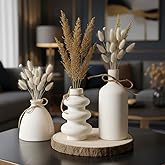 PUREZENTO KONSO Family White Ceramic Vase - Set of 3 | Unique Shape Vases for Modern Home Decor, Shelves, Coffee Tables, Liv