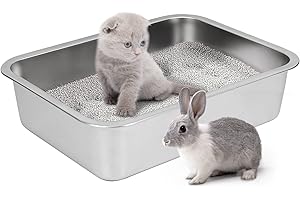 IKITCHEN Grande litière en Acier Inoxydable pour Chat et Lapins, n'absorbe Pas Les odeurs, Anti-Taches, antirouille, Surface Lisse antiadhésive, Fond en Caoutchouc antidérapant, 40 x 30 x 10 cm