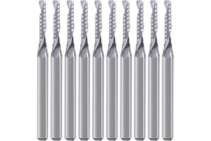 HOZLY Poignée de 3.175mm, fraise à bout de tête de fraise hélicoïdale à rainure unique, diamètre de coupe de 2mm, longueur de coupe de 12mm, pour plastique acrylique PVC MDF