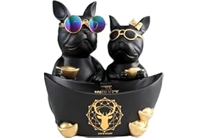 OKESYO Bandeja de bulldog francés, figura decorativa de bulldog francés, figura de mayordomo perro, resina de bulldog francés, escultura decorativa de escritorio, para estantería, oficina, salón