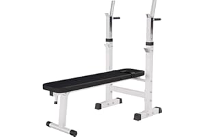 GORILLA SPORTS® Banc de Musculation - avec Support de Barres - Réglable, Multifonction, Pliable, Inclinable, Charge Max. 200kg, Noir/Blanc - Banc d'Haltérophilie, Poids, Entraînement, Fitness