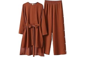 Amxleh Muslimische Kleider Damen 2 Teiler Langärmeliges Top + Lang Hose Ramadan Outfit Muslimisch Einfarbig Zweiteilige Sets Gebetskleidung Naher Osten Türkei Dubai Arabisch Abaya Anzug Gebet Outfits