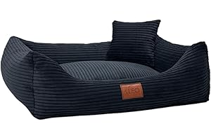 Leo4dog Hundebett Cord Waschbar Bezug Für kleine mittelgroße und große Hunde Hundekissen Hundesofa Hundekorb (Schwarz, L 100x80)