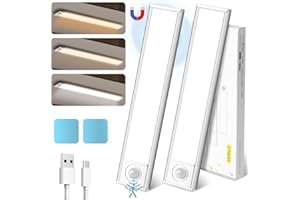 HYADIERTECH Lampa podszafkowa LED, 2 sztuki, oświetlenie szafki z czujnikiem ruchu, 3 tryby kolorów, możliwość ściemniania, ładowanie przez USB, listwa świetlna LED do sypialni, szafy, szafy na ubrania – (20 cm)