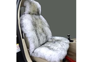 Sisha-A Winter Warm Authentic Australia Sheep Wool Car Seat Cover Luxury Long Wool Front Seat Cover Fits Most Car, Truck, SUV, or Van (Grey tips)