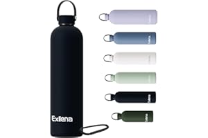 Exllena Botella Termica 1 litro – Botella Agua Acero Inoxidable 304, Garrafa Termica para Agua Fría y Caliente, 100% Estanco con Asa y Gancho – Ideal para Viajes, Gym y Exterior