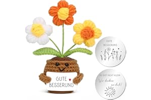 Aurasky Crochet Flowers, Get Well Soon Flower, Pocket Hug German with Hug, Lucky Charm, Knitted Flower Doll, Courage Gift for Friend, Family, Colleague