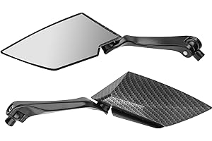 Riloer Set di 2 Specchietti moto universali, Specchietti scooter, Coppia specchietti laterali per moto in fibra di carbonio nero da 8 / 10mm