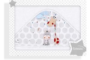 Interbaby - Capa de Baño Bebe Jungla Blanco | Toalla Bebe con Capucha 100% Algodón, 100x100cm, Unisex | Suave, Cómoda, Secado Rápido | Ideal para Recién Nacidos, Bebes y Niños Pequeños