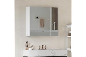 AVC Designs White Bathroom Wall Cabinet Storage Cupboard Mirror Wall Mounted With 3 Doors & Adjustable Shelves
