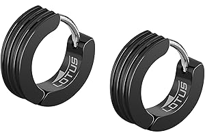 LOTUS STYLE Pendientes Aro Hombre - Aros Acero Inoxidable 316L - Cierre Seguro - Ligeros, Cómodos y Resistentes - Aros Hombre Negros 11.75 mm LS2154-4/2