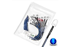 CHANZON [Cavo UL] 10mm 20 pezzi pre cablati Blu Diodo LED si illumina (rotonda trasparente Lens 12V DC) con 560 ohm 1/4W Resistenza e indicatore Cavo 24AWG Light Emitting Diodes illuminazione