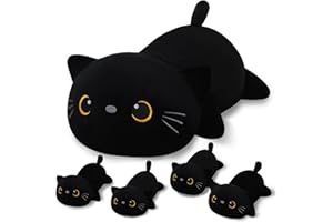 SQEQE Black Cat Plushies Stuffed Animals with 4 Babies, Cute Black Cat Plush Pillow Soft Toy Birthday Gifts for Girls Boys