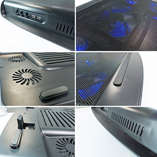 LS Premium Notebook Kühler LS-T5 | Laptop Cooling Pad Ständer| 5x Lüfter / Fan | mit 2 x USB HUB und blaue LED | 10″-17″ Zoll - 3