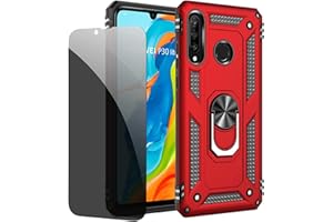 JOYTAG Schutzhülle kompatibel mit Huawei P30 Lite, Rot, mit Displayschutzfolie aus Glas, Sichtschutz