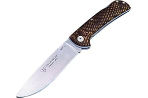 DON FILO Navaja Cudeman 389-JM Mini Pandora con hoja de acero Böhler N690Co de 8 cm y empuñadura de juma, olivo o nogal de 10 cm para Caza, Pesca, Supervivencia + Portabotellas Regalo (Juma SIN funda)