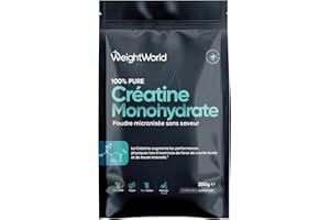WEIGHTWORLD Creatine Monohydrate Poudre Micronisée 300g Vegan Creatine Poudre Acide Aminé 100 Portions, sans Saveur, ni Gluten, Alternative aux Gummies, Gélules, Comprimés, Melanger à Eau, Jus, Shakes Protéinés