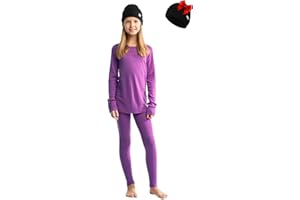 MERINO.TECH Ensemble de Base en Laine mérinos pour Enfants - Ensemble de sous-vêtements Thermiques en Laine mérinos pour Enfants : Haut, Pantalon, Bonnet