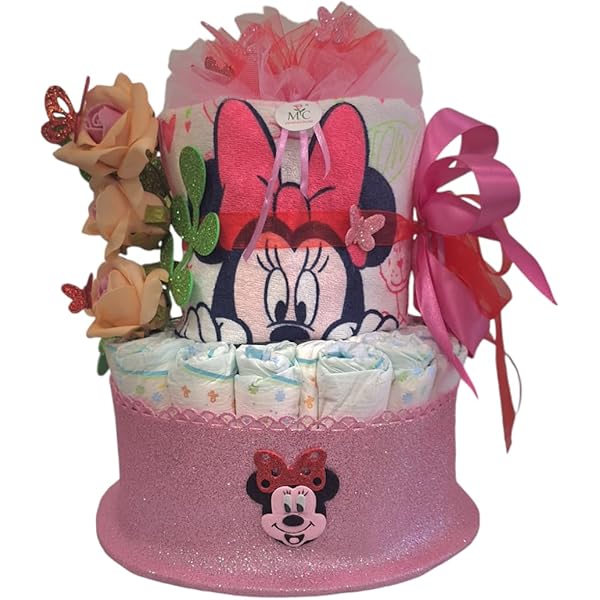 Torta Di Pannolini 2 Piani Rosa - 45 Pannolini Taglia 2, Con Bavaglio E Giochino - Foto 3