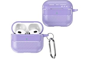 GOKEN Etui na słuchawki AirPods 3, etui ochronne z silikonu TPU z stylowym wzorem karbonowym [widoczne z przodu LED], silikonowe, odporne na uderzenia, z karabińczykiem - fioletowe