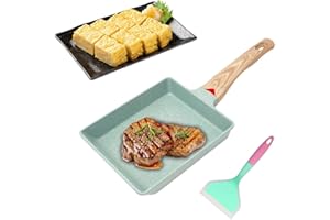 LOMUG Tamagoyaki Poêle japonaise anti-adhésive avec poignée amovible et revêtement anti-adhésif pour omelette Tamago Poêle à omelette à œufs (vert)