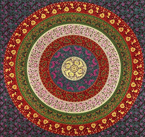 Handicrunch Circle Of Flowers Tapestry, Indische Hippie Wall Opknoping, Bohemian sprei, Mandala Cotton Dorm Decor Beach deken- AndExports - 2