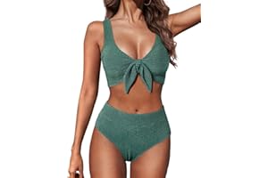 Hanna Nikole Bikini Sets for Women,Textured Swimming Costume,Tummy Control Swimwear,2 Piece High-Waisted Bikini Swimsuit,Elegant Beachwear,Tie Knot Bathing Suit