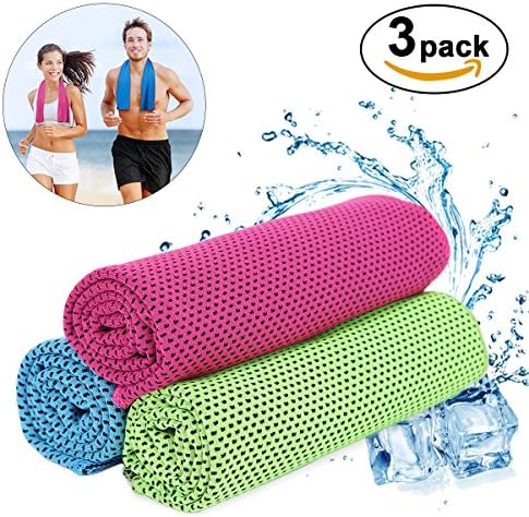 Cooling Towels, Ice Towel, Instant Cool Towels – Use as Cooling Scarf Headband Wristband Bandana, Stay Cool for Sports, Workout, Gym, Yoga, Fitness, Exercise, Golf, Hiking, Camping, Travel & All Outdoor Activities, 3 TOWELS PACK SET