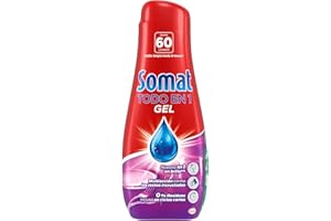Somat Gel Todo en 1 (60 lavados), detergente lavavajillas con gran poder de limpieza, lavavajilla líquido para una vajilla limpia y brillante, jabón lavavajillas para ciclos cortos