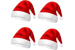 COFFEE LIFE PLUS Nikolausmütze Mütze,Plüsche Weihnachtsmann Mütze,Weihnachtsmütze,Weihnachtsmütze Set,Unisex Rot Weihnachten Hüte für Erwachsene und Kinder,Verschiedene Größen passend für die ganze Familie（4 Stück）