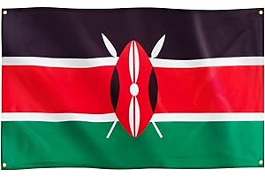 Runesol Kenya Flag, 91x152cm, 3ft x 5ft, 4 Grommets, Eyelet In Every Corner, Kenyan Flag, Kirinyaga, East African Flag, Premium Flags, Inside,