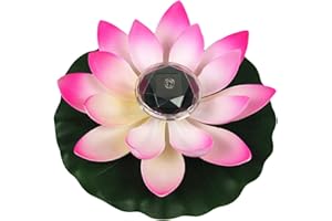 Eurobuy Artificial Floating Foam Lotus Flower with Water Lily Pad, Solar Powered Waterproof Floating Light Flower Night Light Pond Pool Garden Decoration for Home Garden Pond