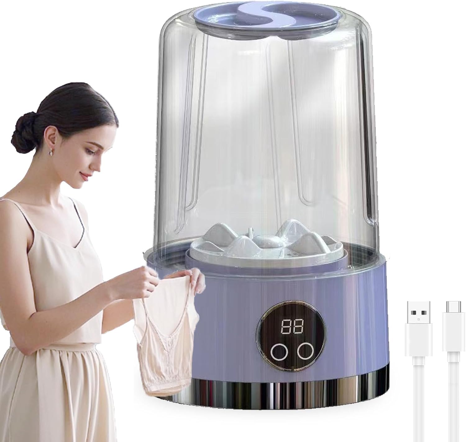 Minilavadora de Trapos, Mini Washer Machine Portátil - Mini Lavadora para Trapos de Cocina y Ropa Interior, Mini Washing Machine con Centrifugado para Limpieza Higiénica (Morado)