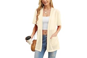 PrinStory Cardigans for Women Lightweight Short Sleeve Ladies Summer Cardigans with Pocket Causal Open Front V Neck Outerwear