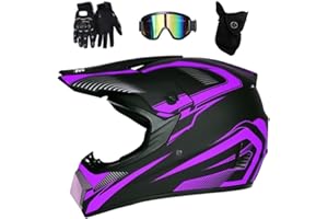 FASXZVM Juventud Niño ATV Casco de Motocross, con Gafas Mascarilla Guantes, Cara Completa MTB Enduro Karting Casco de Moto, Unisexo BMX Carreras Quad Dirt Bike Chocar Casco