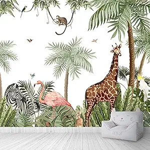 Life N Colors Cute Jungle Theme Wallpaper for Kids Bedroom, Wallpaper for Home Decor, Bedroom, Living Room, Bedroom, Hall (Non-Woven, 2 ft X 3ft)