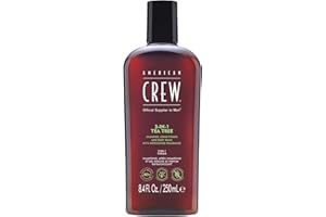 American Crew - Shampoing 3 En 1 - Shampooing, Après Shampoing & Gel Douche pour Cheveux et Corps - Soin Cheveux Revitalisant, Hydratant et Apaisant - Parfum Tea Tree - 250ml