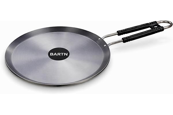BARTN Pure Iron Induction Tawa 10 inch for Roti, Chapati & Dosa with Steel Handle Heavy Iron Tava with Health Benefits Non-Toxic, No Chemical Layer Induction & Gas, 1 KG