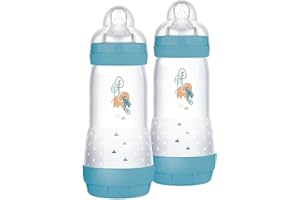 MAM Biberon Easy Start 320 ml (Set da 2), Kit da 2 biberon anticolica per allattamento, Riduce le bolle d'aria e il rischio di coliche, Accessori neonati 4+ mesi con tettarella misura 3, Azzurro